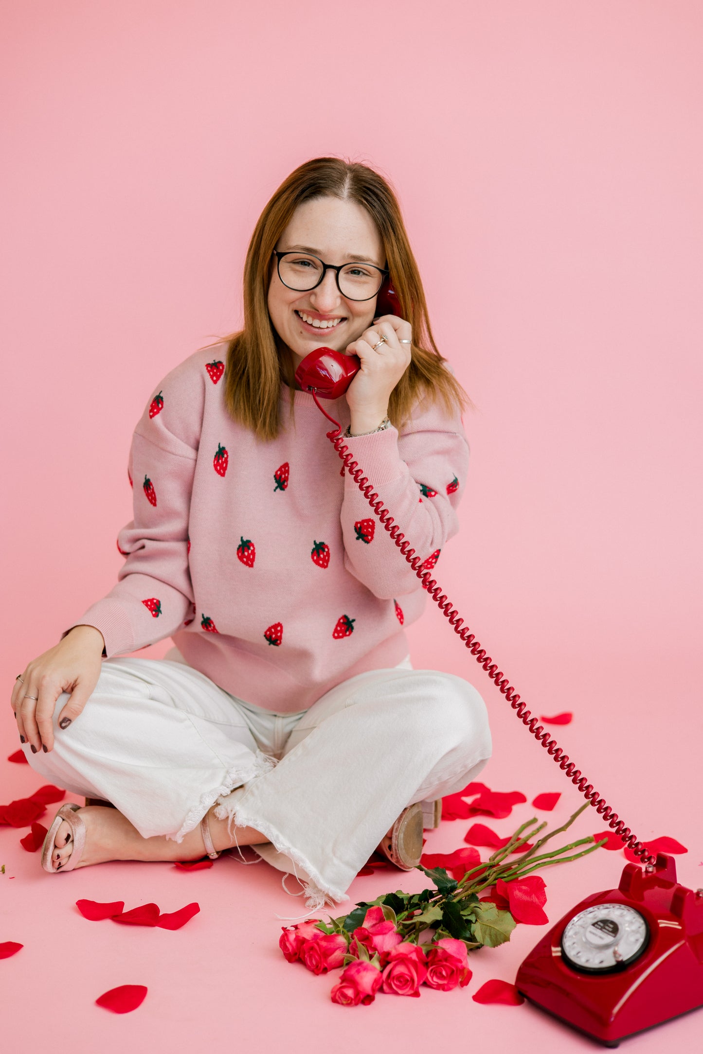 Strawberry Graphic Round Neck Long Sleeve Sweater | Sweet Tangerines