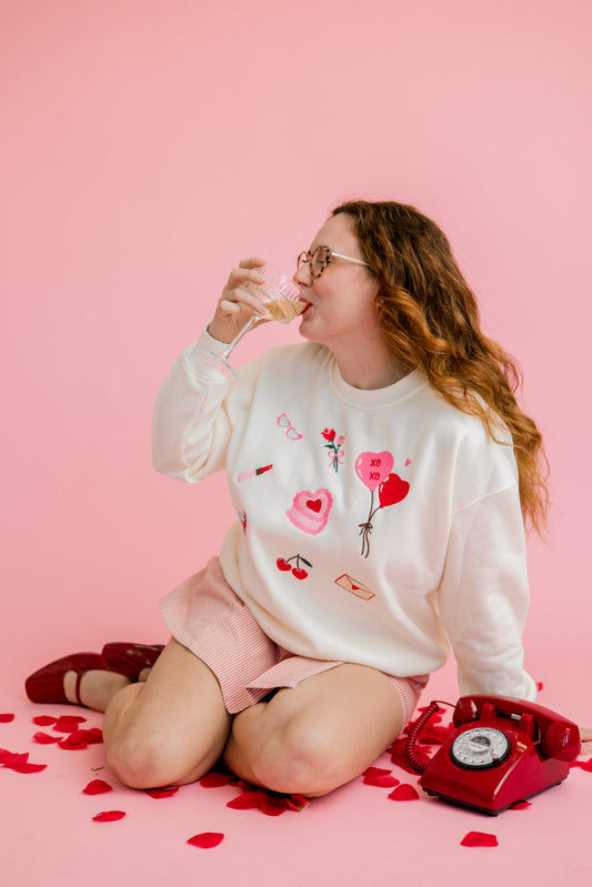 cozy Valentine’s sweatshirt with embroidered graphic