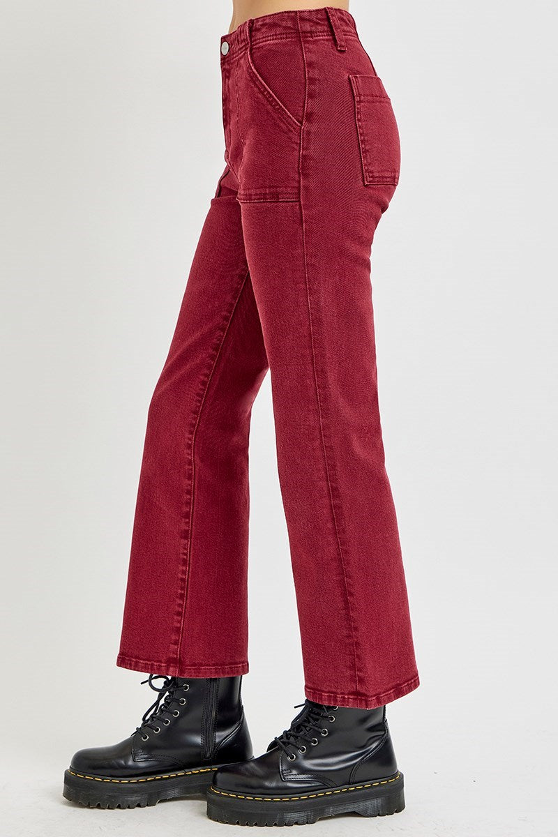 Wine Ankle Crop Jeans