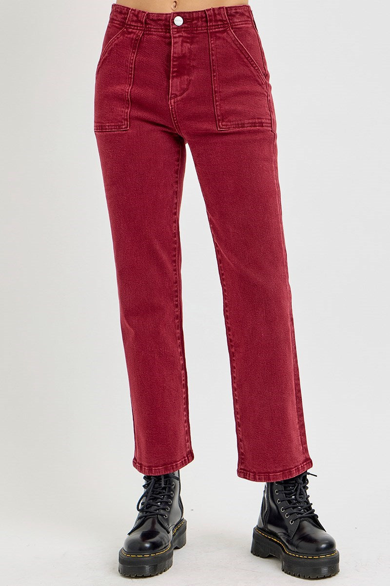 Wine Ankle Crop Jeans