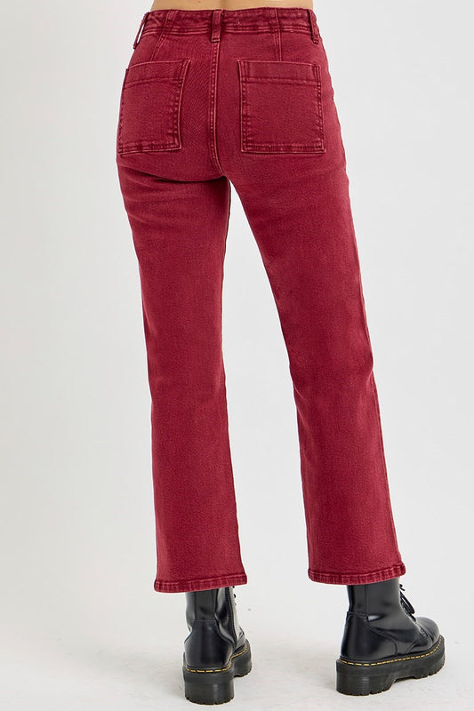Wine Ankle Crop Jeans