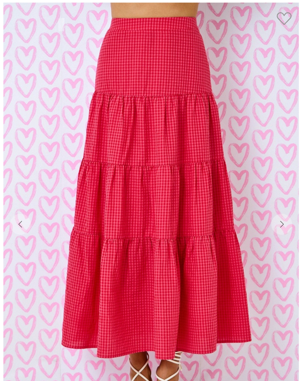 Red gingham maxi skirt
