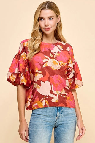 Floral Printed Balloon Sleeve Top