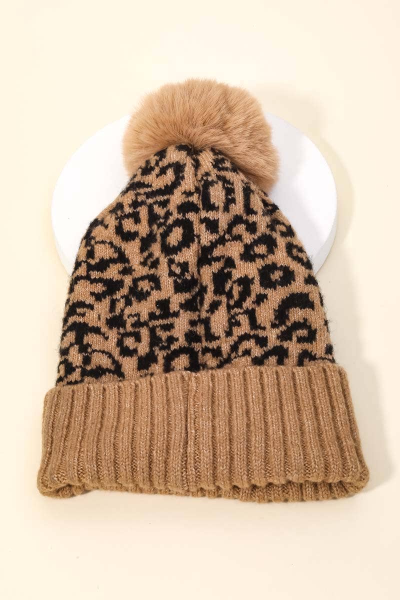 Leopard Pom Beanie