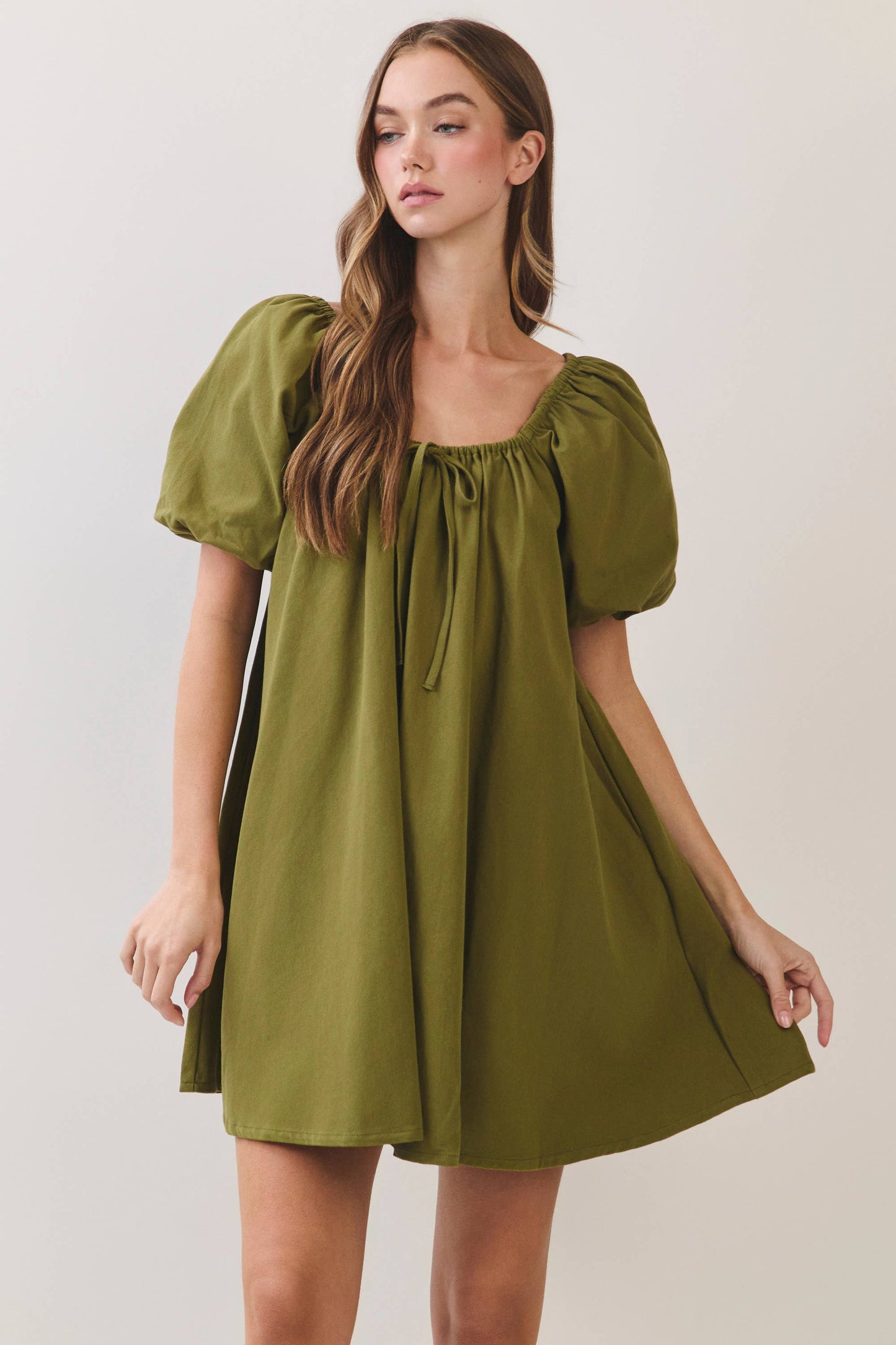 Olive Babydoll Mini Dress