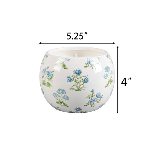 Ceramic Blue Floral Candle – Garden Terrace