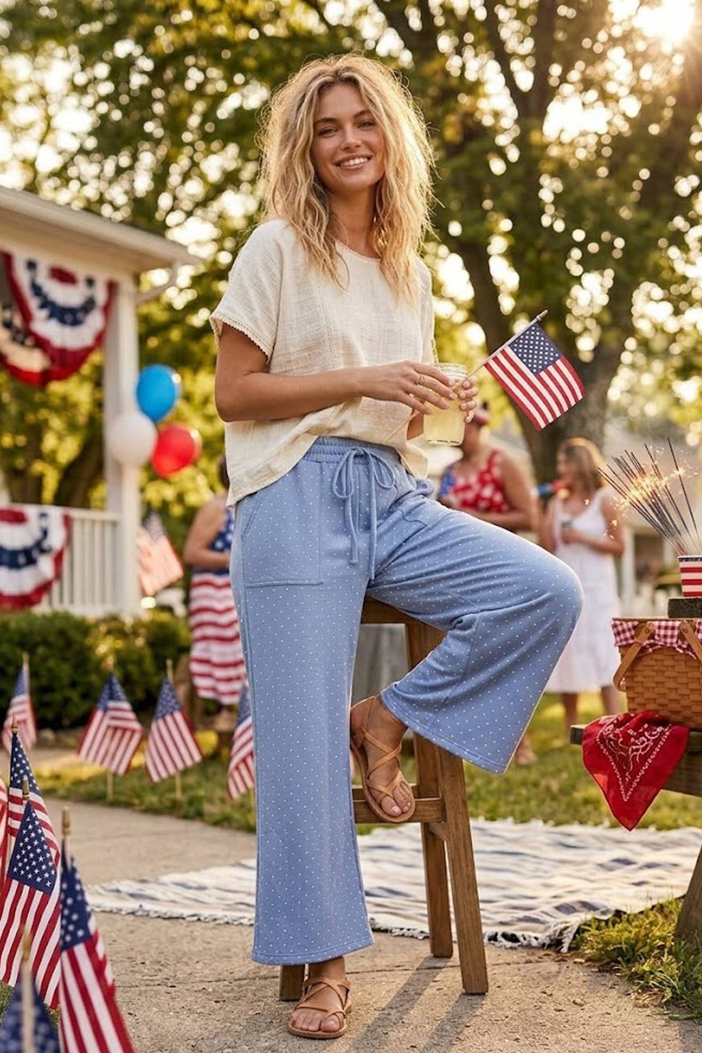 Relaxed Polka Dot Wide Leg Pants