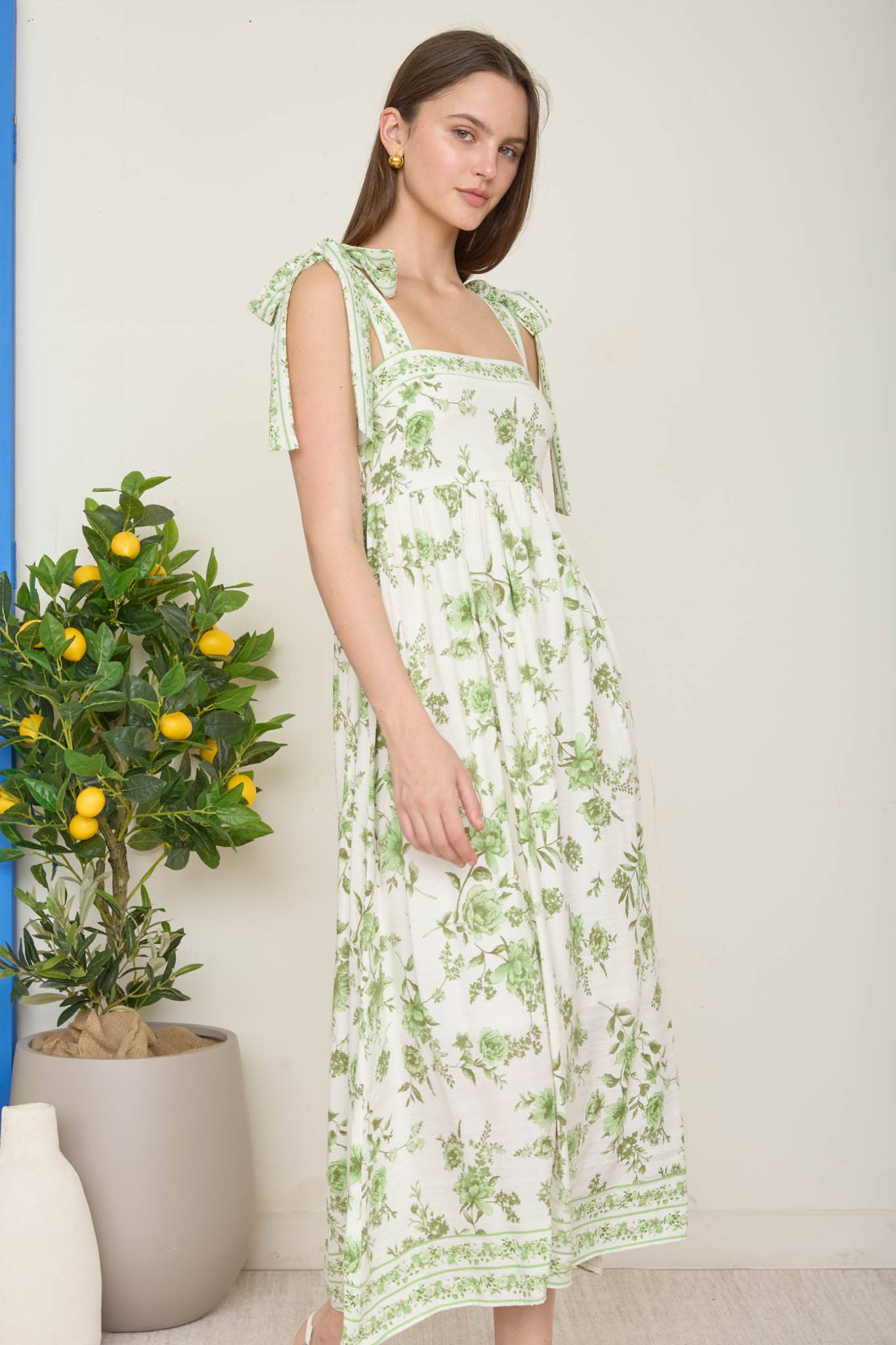 Green Floral Midi Dress