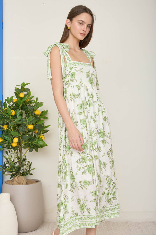Green Floral Midi Dress