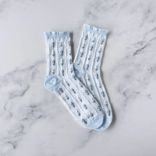 Pastel Blue Floral Sock