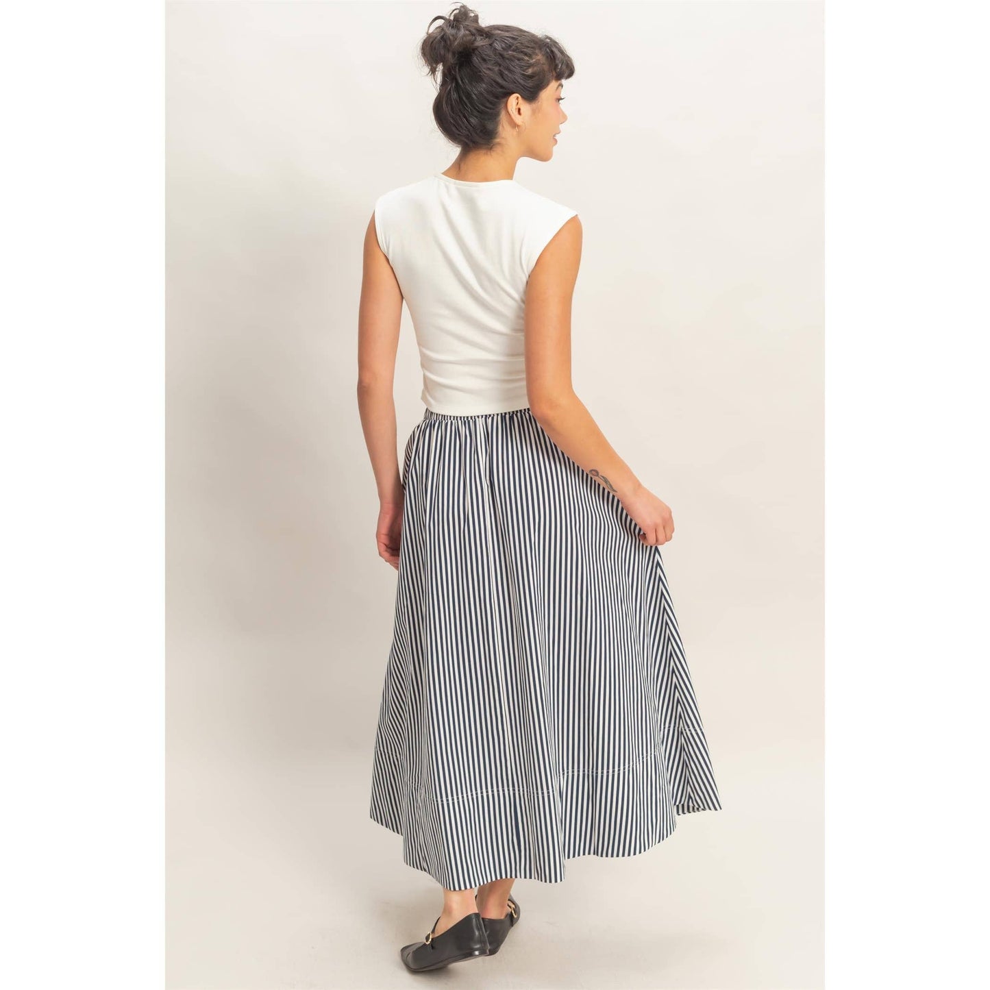Striped Flowy Midi Skirt