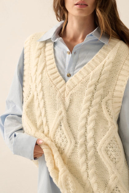 V-Neck Cable-Knit Sweater Vest