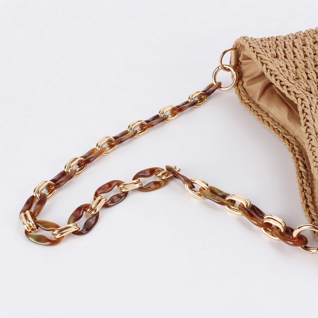 Straw Bag with Tortoise Chain