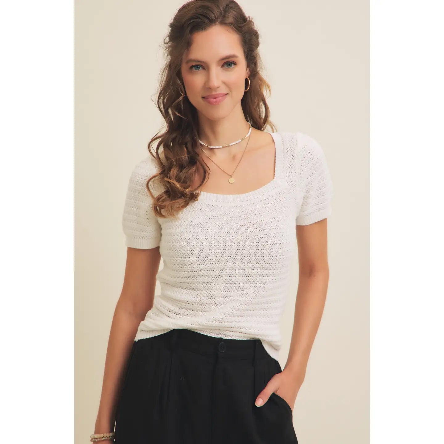Cream Square Neck Top