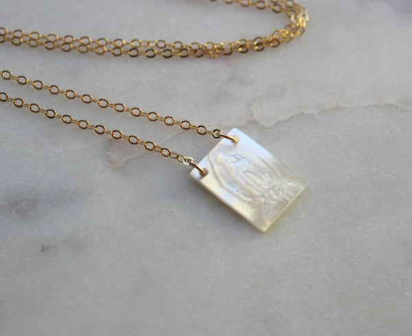 Virgin Mary Mother of Pearl Necklace